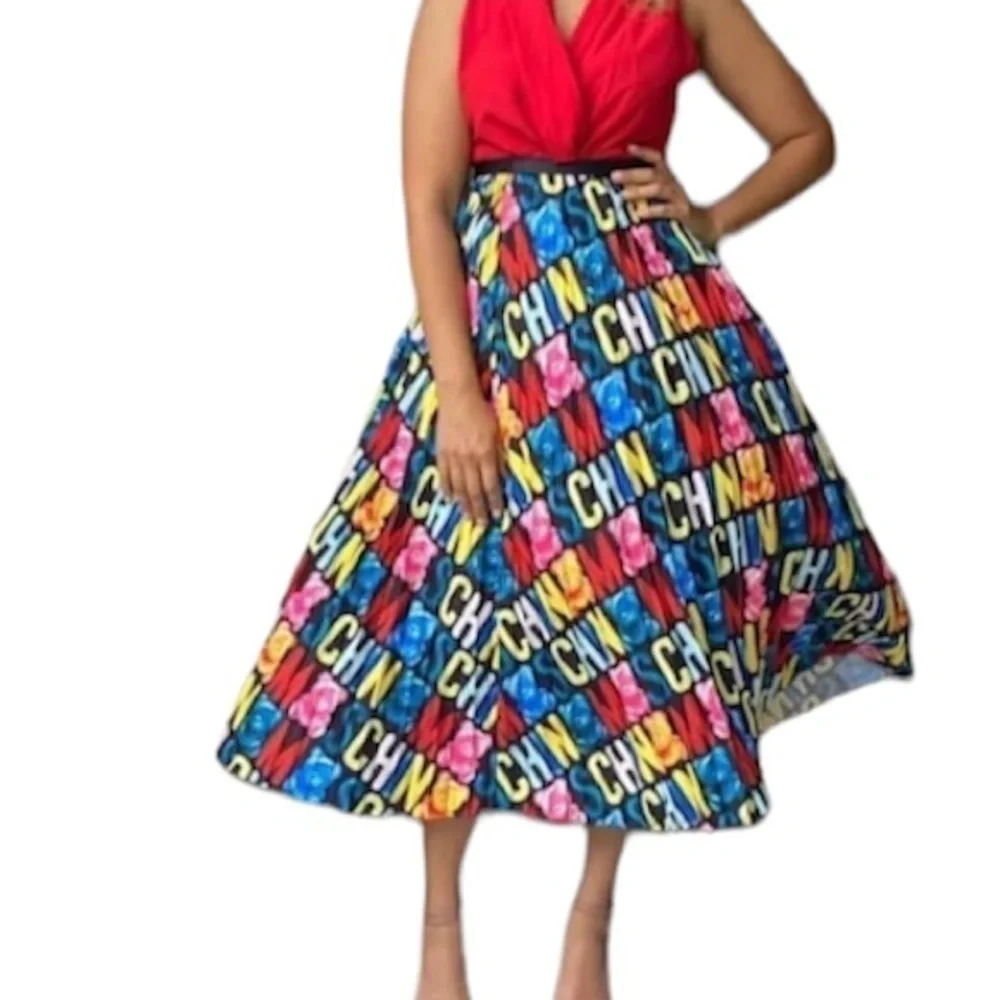 Pleated midi skirt. Gummy bear colorful print NWOT